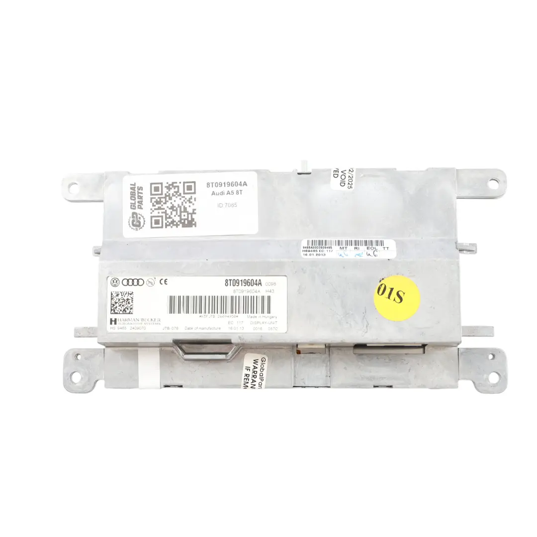 Audi A5 8T Display Bildschirm Dashboard Multifunktionsmonitor Einheit - SKU 8T0919604A - Teilenummer 8T0919604A