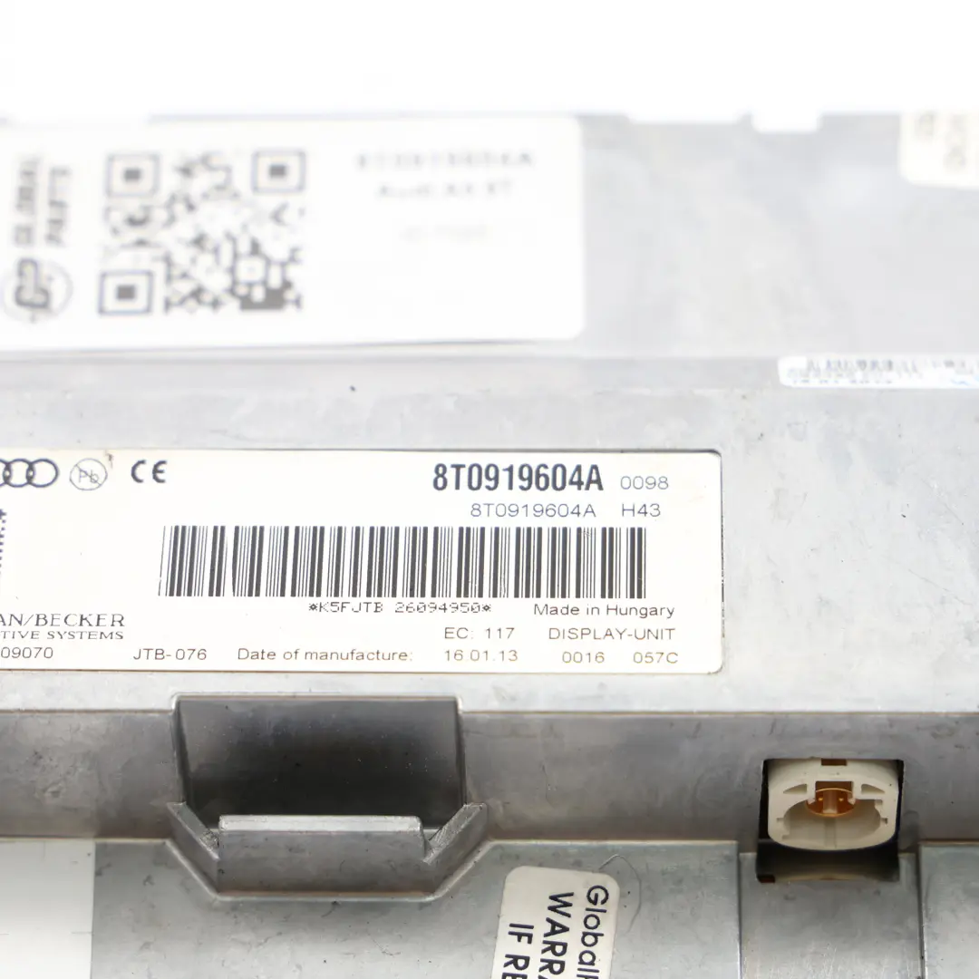 Pantalla Salpicadero Monitor Multifunción para Audi A5 8T con número de pieza 8T0919604A Audi A5 8T Pantalla Salpicadero Monitor Multifunción - SKU 8T0919604A - Número de pieza 8T0919604A