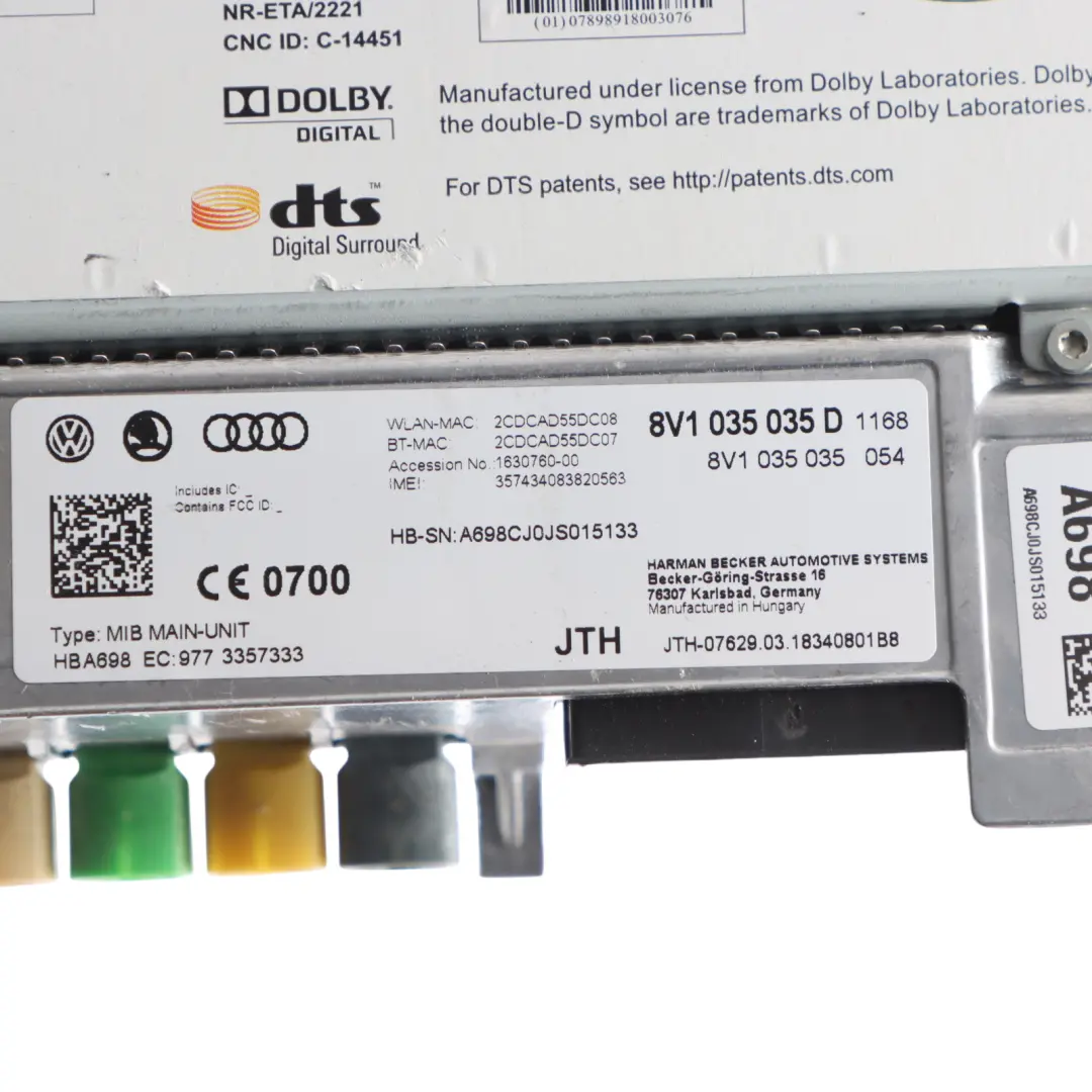 Sat Navi MMI Multimedia Radio SD Reader Head Unit Harman to Audi S3 8V with Part number 8V1035035D Audi S3 8V Sat Navi MMI Multimedia Radio SD Reader Head Unit Harman - SKU 8V1035035D - Part number 8V1035035D