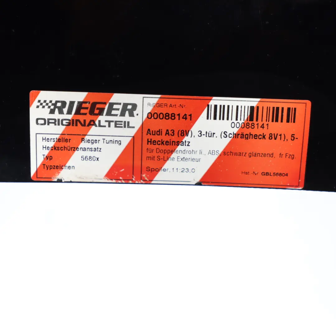 Audi A3 8V Rieger Tuning Bumper Spoiler Rear Lower Diffuser Trim Covering Black - SKU 8V3807521F - Part number 8V3807521F