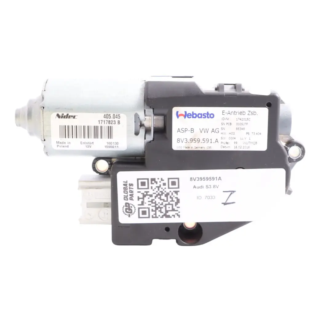 Moteur Toit Ouvrant Électrique pour Audi A3 S3 8V Volkswagen VW Golf Mk7 à propos du numéro de pièce 8V3959591A Audi A3 S3 8V Volkswagen VW Golf Mk7 Moteur Toit Ouvrant Électrique - SKU 8V3959591A - Numéro de pièce 8V3959591A