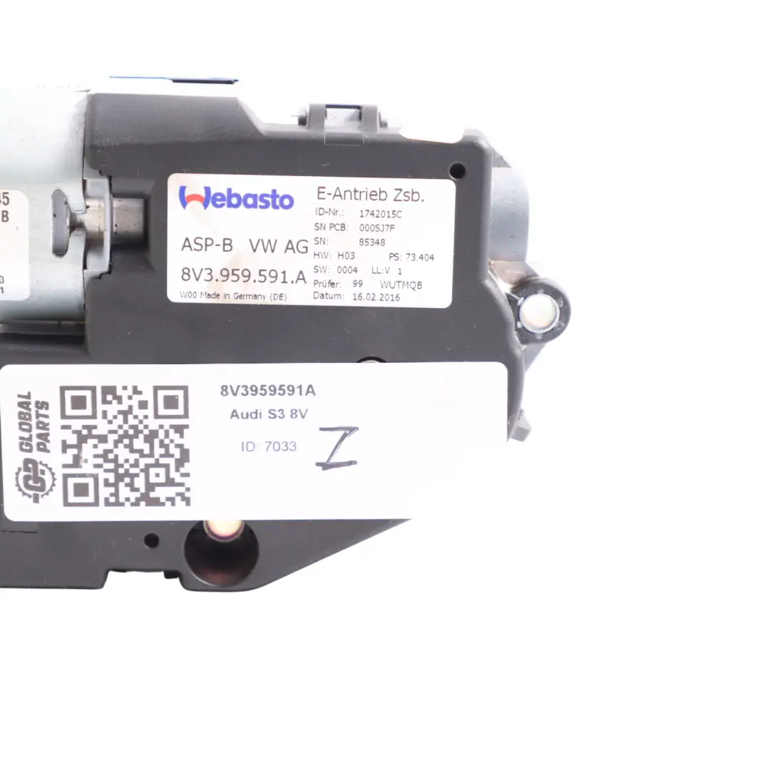 Techo Solar Eléctrico Motor para Audi A3 S3 8V Volkswagen VW Golf Mk7 con número de pieza 8V3959591A Audi A3 S3 8V Volkswagen VW Golf Mk7 Techo Solar Eléctrico Motor - SKU 8V3959591A - Número de pieza 8V3959591A