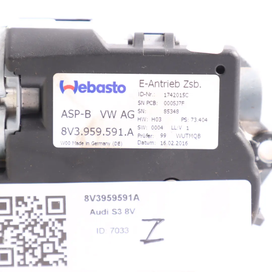 Audi A3 S3 8V Volkswagen VW Golf Mk7 Elektrisches Schiebedach Motor - SKU 8V3959591A - Teilenummer 8V3959591A