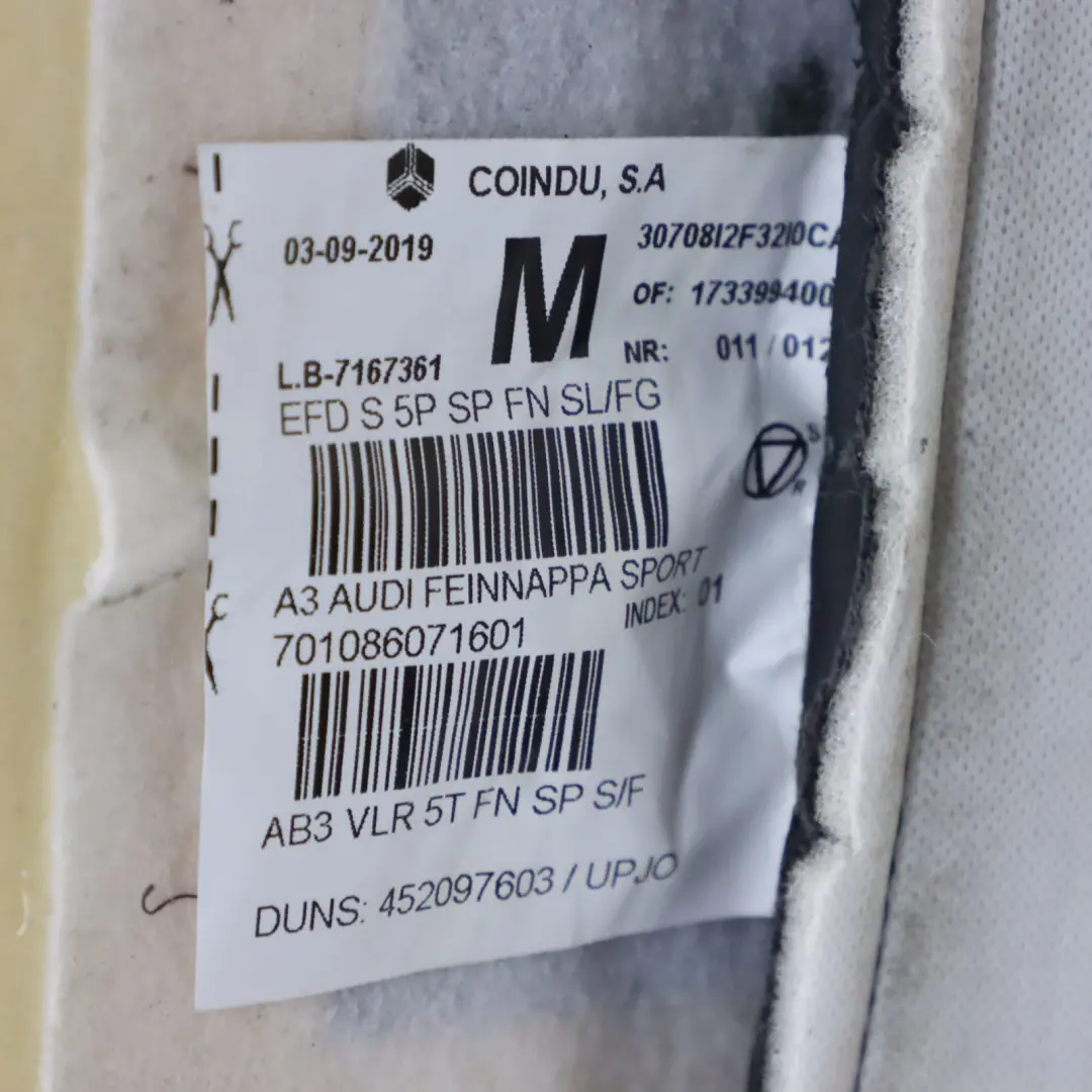 Audi A3 S3 8V Schienale Sedile Anteriore Sinistro Riscaldato Pelle Nero Grigio - SKU 8V4881805AP - Numero di parte 8V4881805AP
