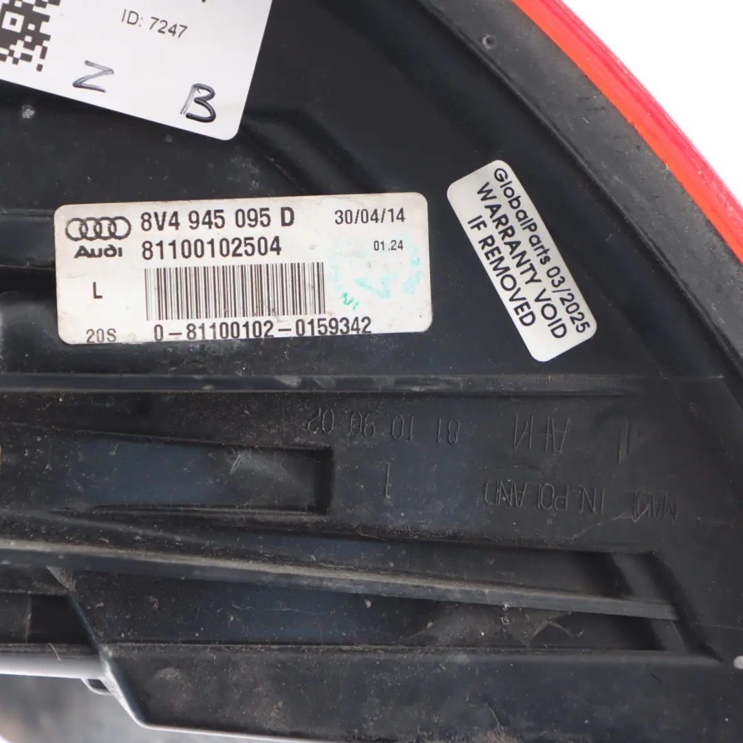 Sportsback Rear Hatch Lamp Tail Light Outer Left N/S to Audi A3 8V with Part number 8V4945095D Audi A3 8V Sportsback Rear Hatch Lamp Tail Light Outer Left N/S - SKU 8V4945095D - Part number 8V4945095D