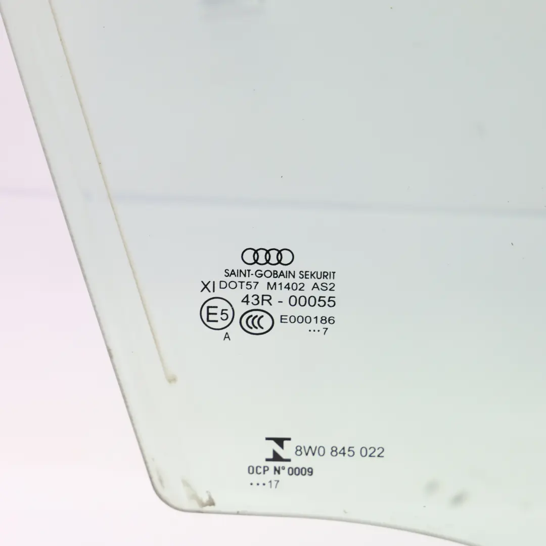 Audi S4 B9 Puerta Ventana Delantera Derecha Cristal Lateral AS2 - SKU 8W0845202-1 - Número de pieza 8W0845202