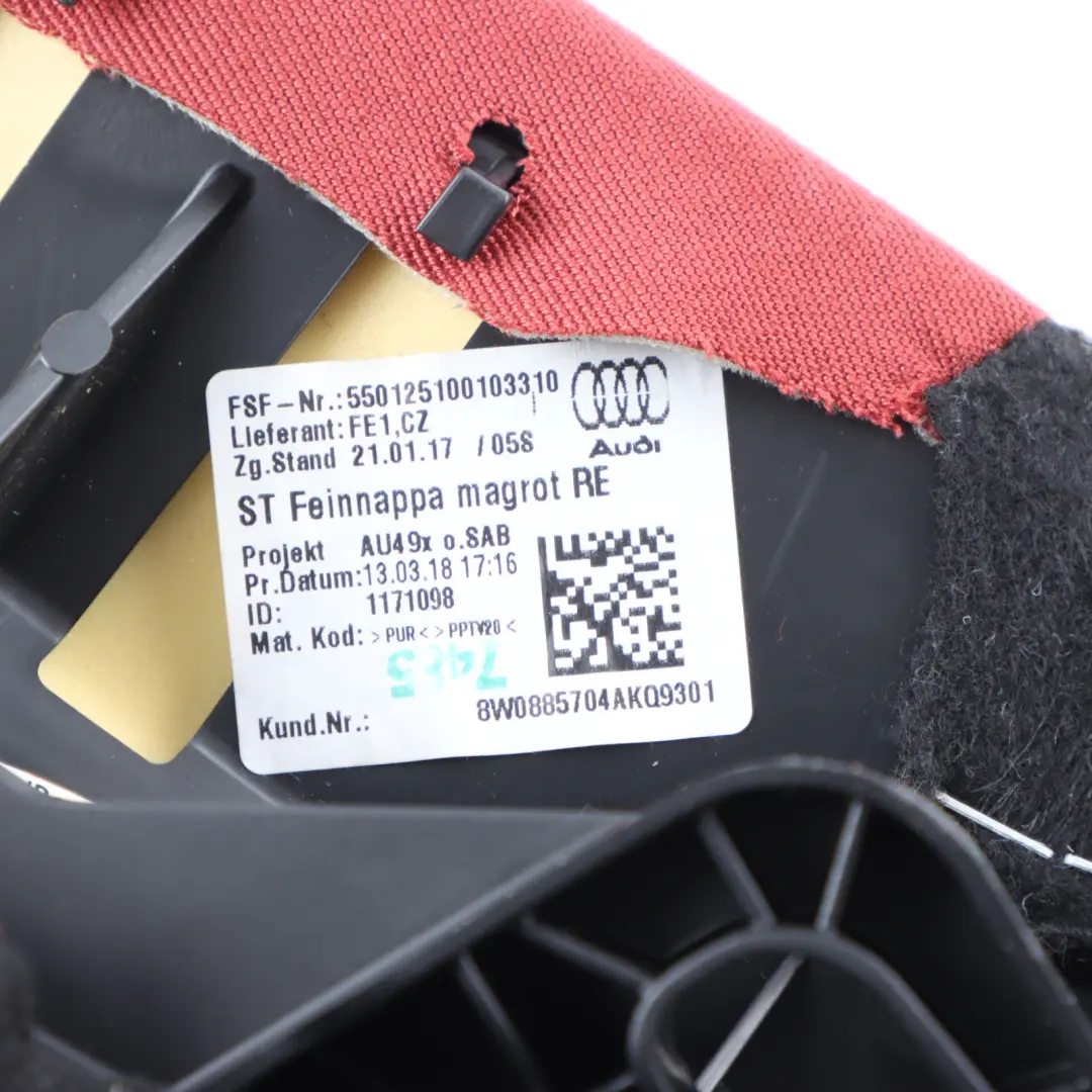 Back Seat Panel Side Bolster Red Leather Rear Right O/S 8W0885704AR to Audi S4 B9 with Part number 8W0885704AK Audi S4 B9 Back Seat Panel Side Bolster Red Leather Rear Right O/S 8W0885704AR - SKU 8W0885704AK - Part number 8W0885704AK