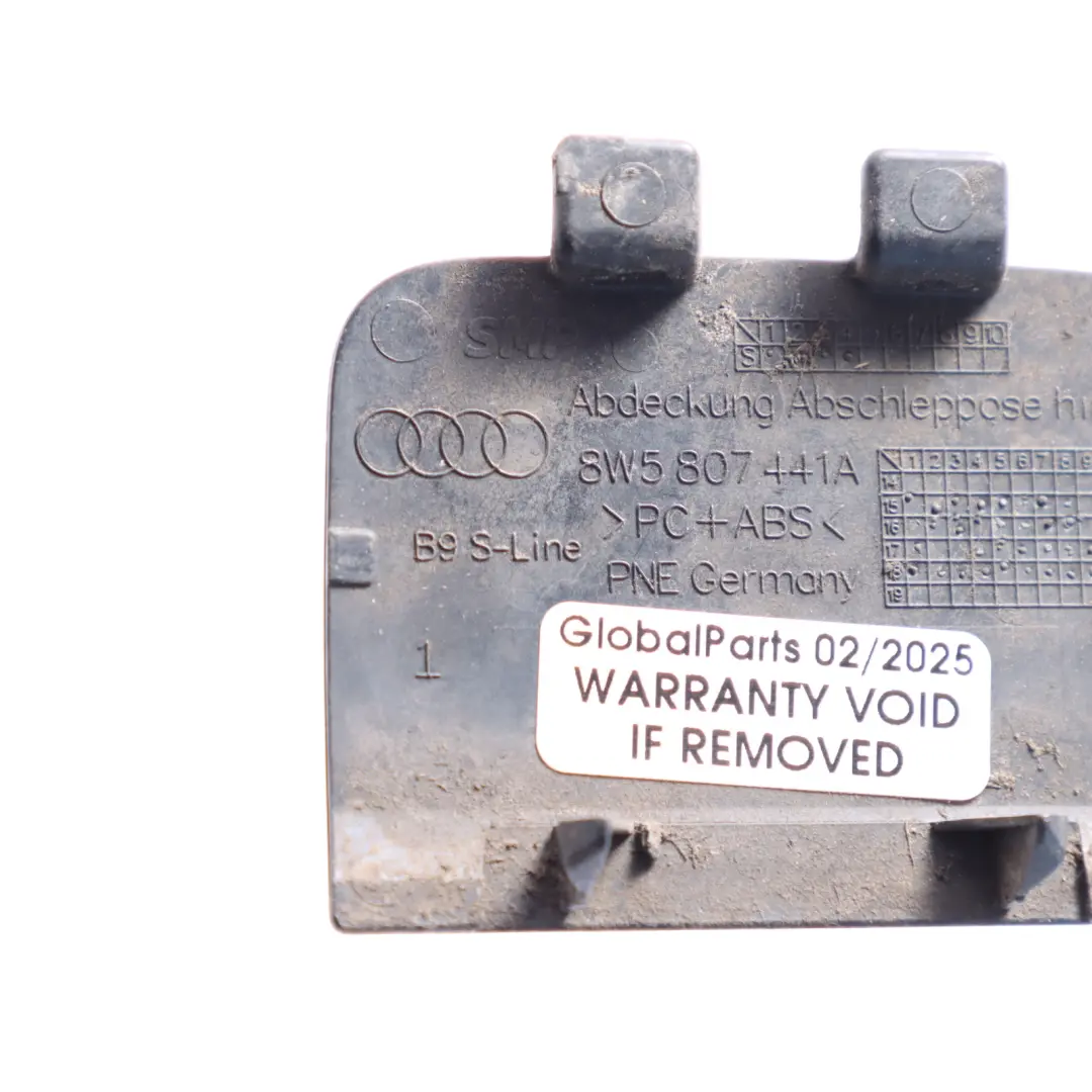 Bumper Towing Hook Eye Cover Mythical Black - Y9T to Audi A3 S3 8V Rear with Part number 8W5807441A Audi A3 S3 8V Rear Bumper Towing Hook Eye Cover Mythical Black - Y9T - SKU 8W5807441A-MYB - Part number 8W5807441A