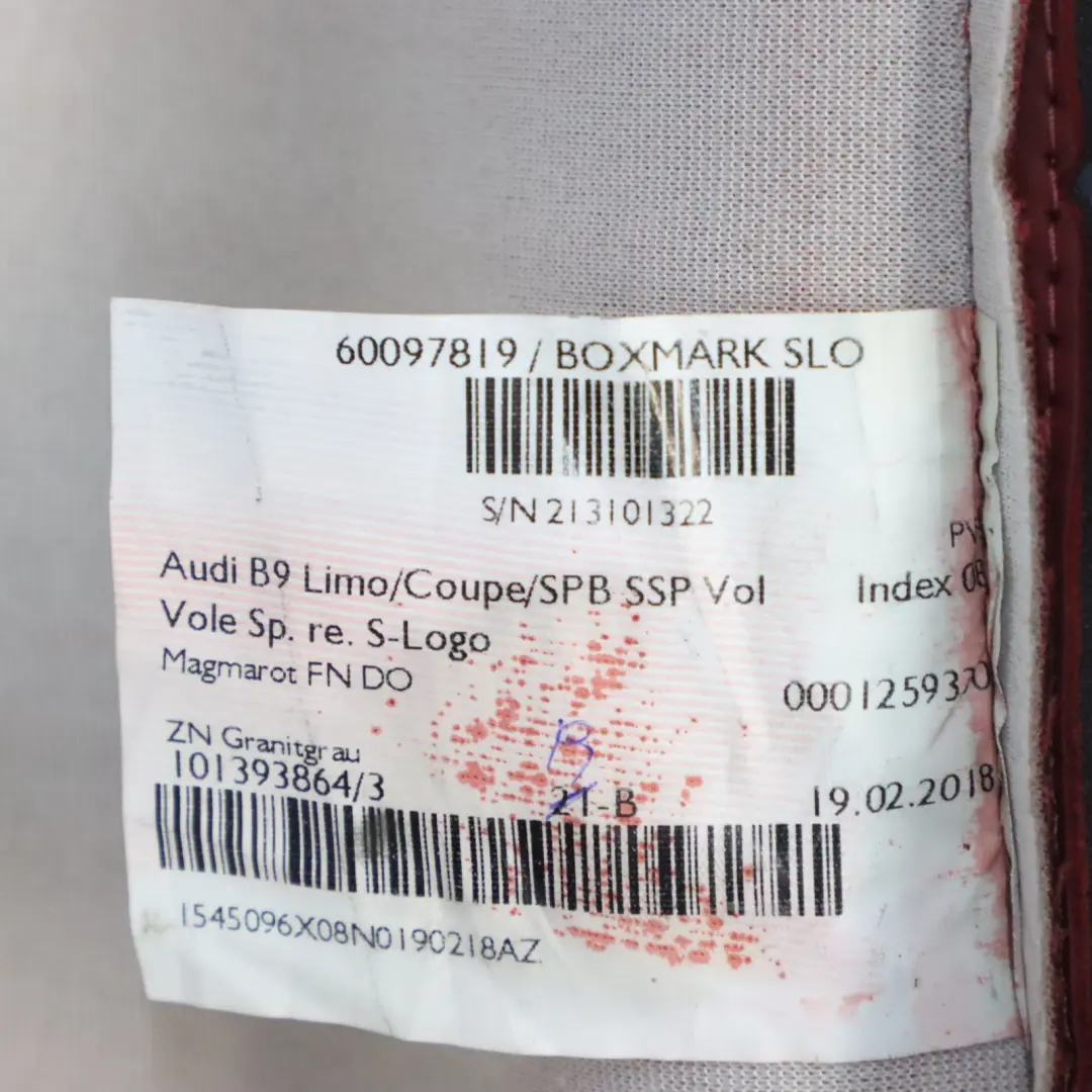 Audi A4 S4 B9 8W Sportsitz Rückenlehne Vorne Rechts Beheizt Leder Magma Rot - SKU 8W6881806BJ - Teilenummer 8W6881806BJ