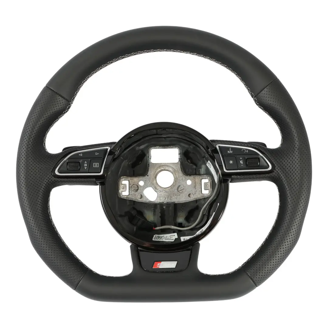 Leather Steering Wheel Flat Bottom to Audi A6 C7 S-Line NEW Black with Part number 8XA419091C Audi A6 C7 S-Line NEW Black Leather Steering Wheel Flat Bottom - SKU 8XA419091C-1 - Part number 8XA419091C