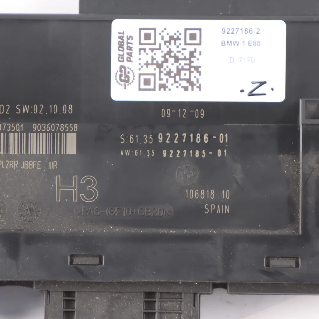 Body Control Module Unit PL2RR JBBFE IIIR H3 Junction Box to BMW E88 BCM with Part number 9227186 BMW E88 BCM Body Control Module Unit PL2RR JBBFE IIIR H3 Junction Box - SKU 9227186-2 - Part number 9227186