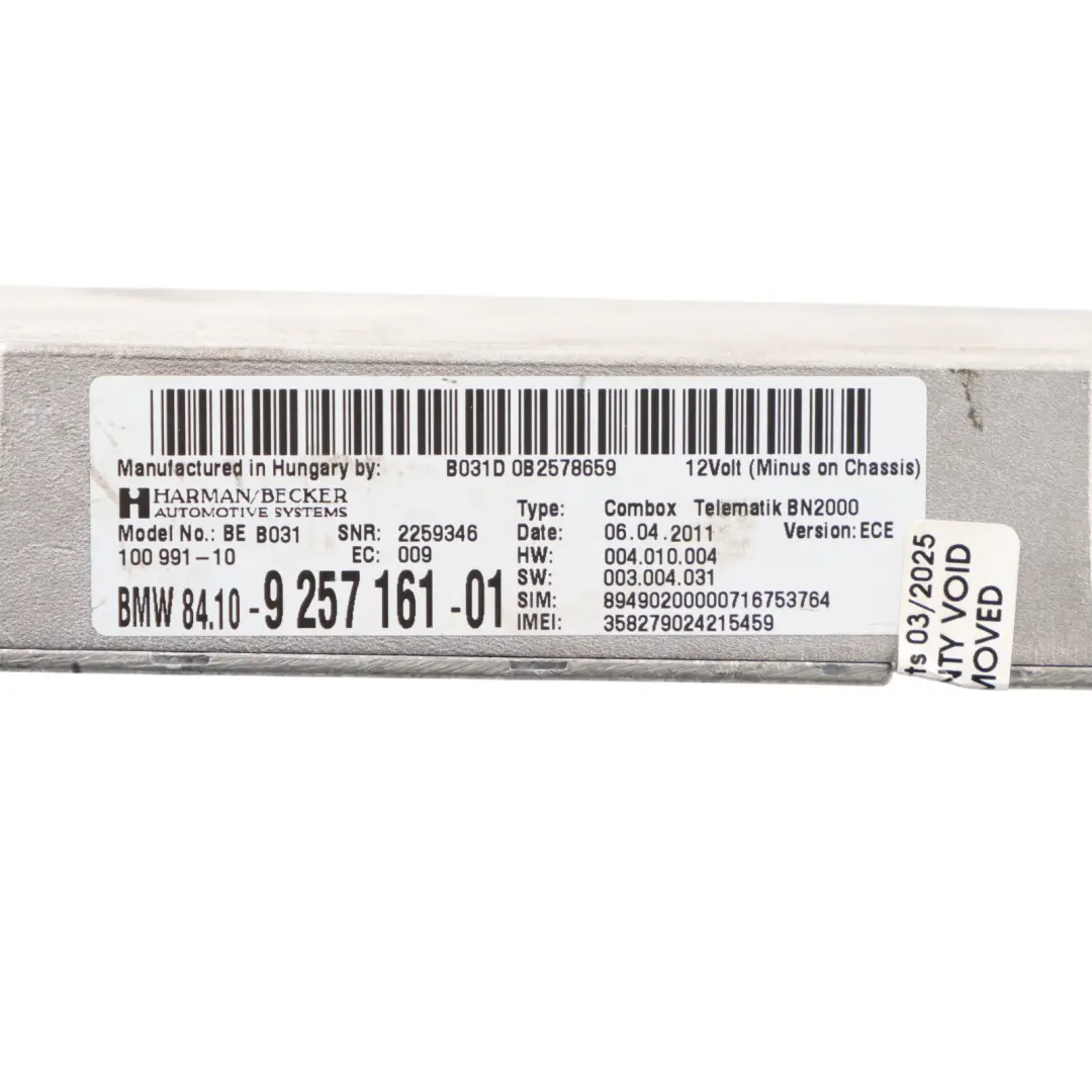 Unidad De Control Telemático Bluetooth Combox para BMW E81 E87 E90 E91 LCI con número de pieza 9257161 BMW E81 E87 E90 E91 LCI Unidad De Control Telemático Bluetooth Combox - SKU 9257161-2 - Número de pieza 9257161