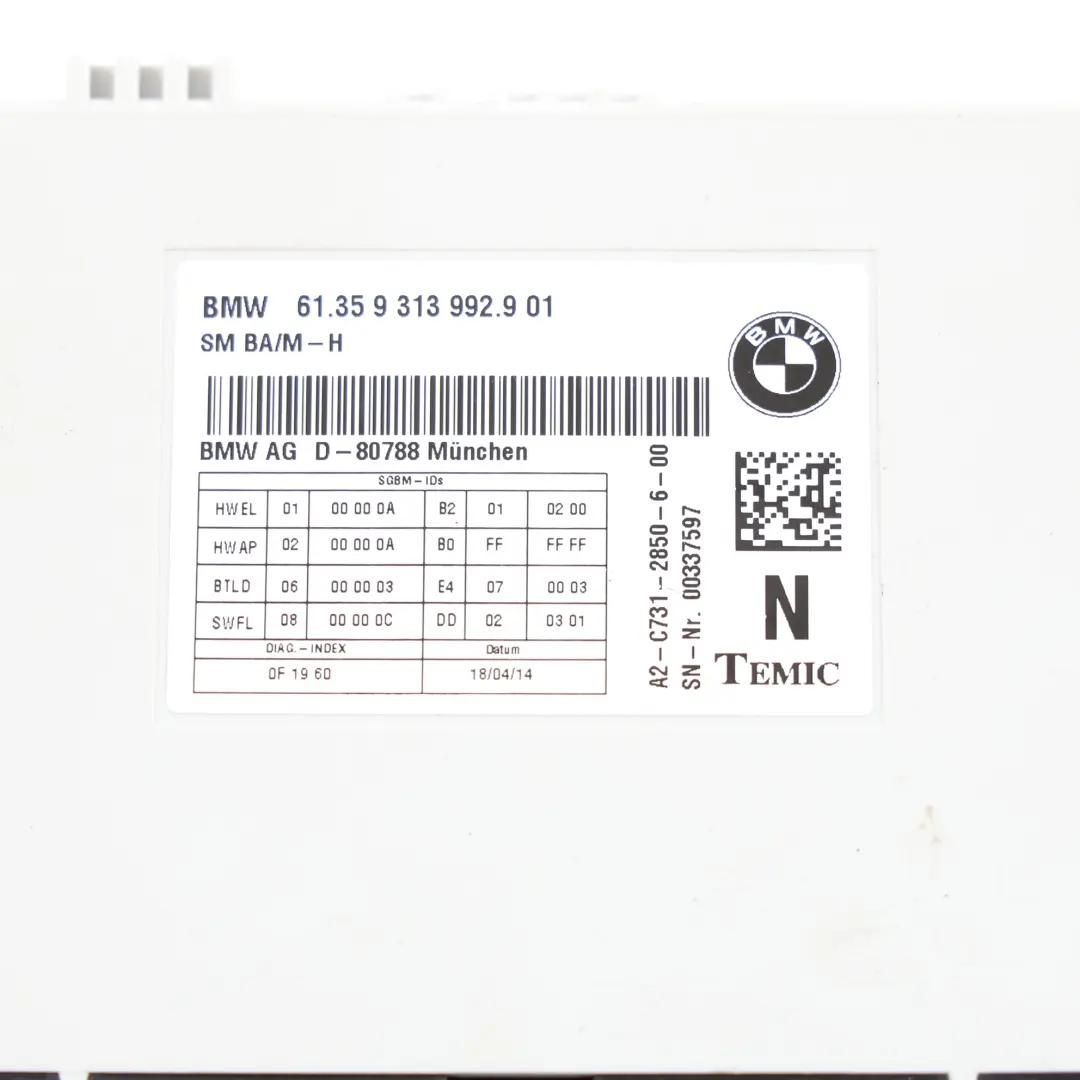 BMW F13 Front Seat Control Module Unit ECU Left Right N/O/S - SKU 9313992 - Part number 9313992
