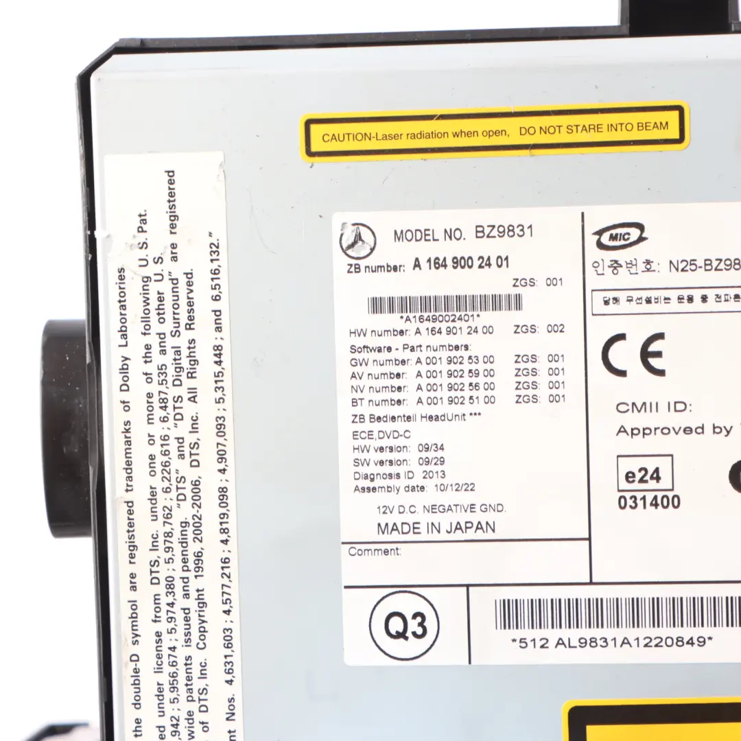 Player Radio Audio Sat Nav Navigation to Mercedes ML W164 GL X164 CD with Part number A1649002401 Mercedes ML W164 GL X164 CD Player Radio Audio Sat Nav Navigation - SKU A1649002401 - Part number A1649002401