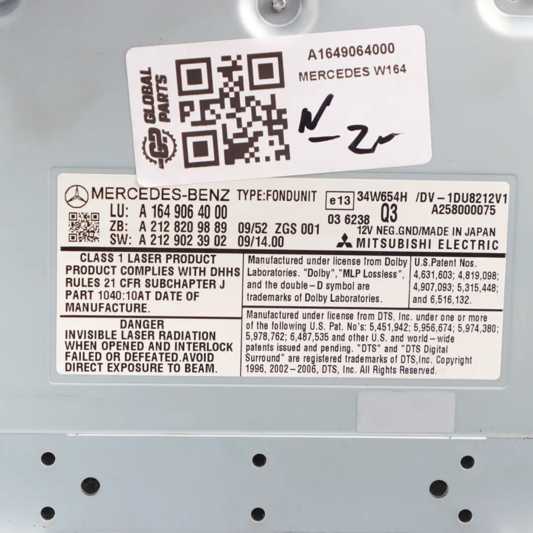 Mercedes ML W164 GLK X204 CD GPS Player Radio Audio Head Unit - SKU A1649064000 - Part number A1649064000