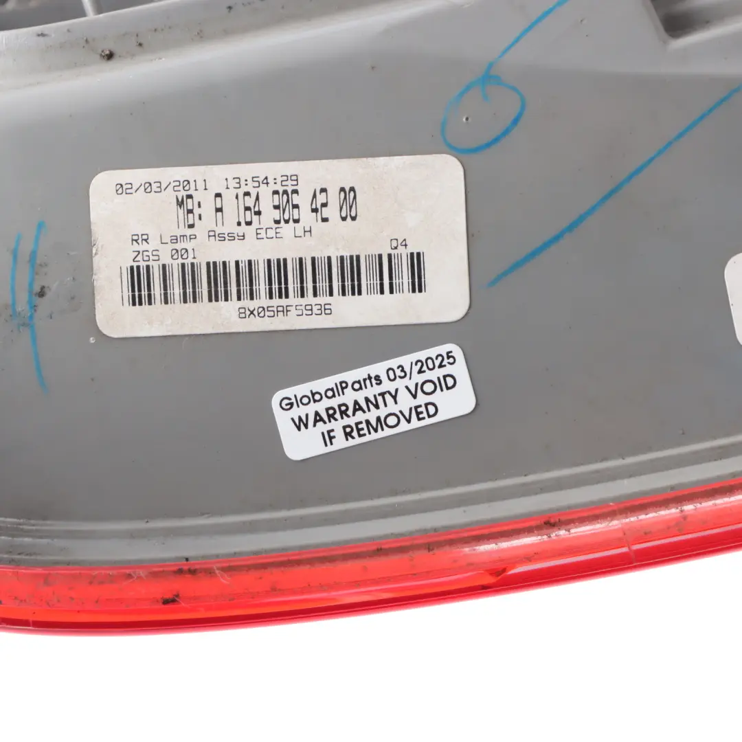 Left N/S Rear Light In Trunk Lid Boot Tailgate Lamp to Mercedes ML W164 with Part number A1649064200 Mercedes ML W164 Left N/S Rear Light In Trunk Lid Boot Tailgate Lamp - SKU A1649064200 - Part number A1649064200