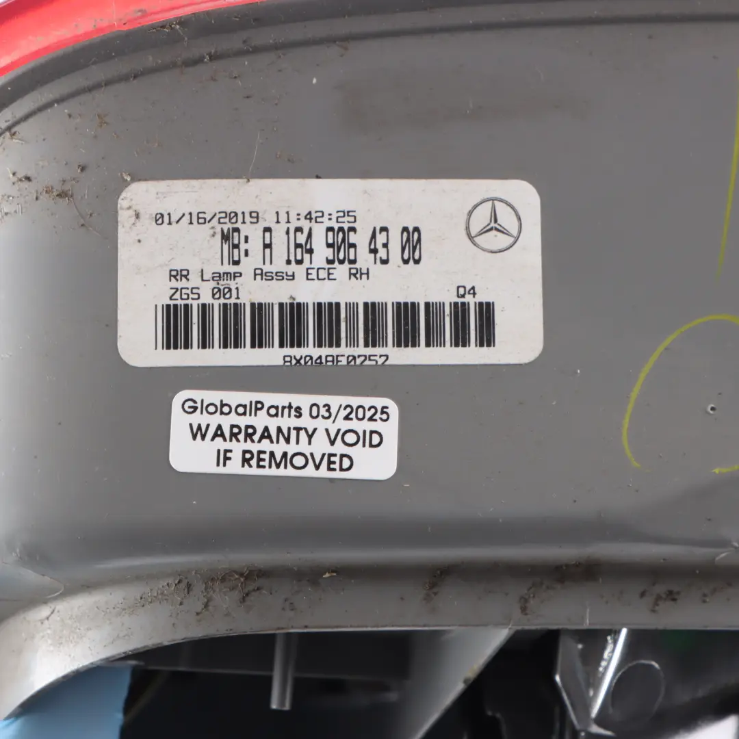 Right O/S Rear Light In Trunk Boot Tailgate Lamp to Mercedes ML W164 with Part number A1649064300 Mercedes ML W164 Right O/S Rear Light In Trunk Boot Tailgate Lamp - SKU A1649064300 - Part number A1649064300