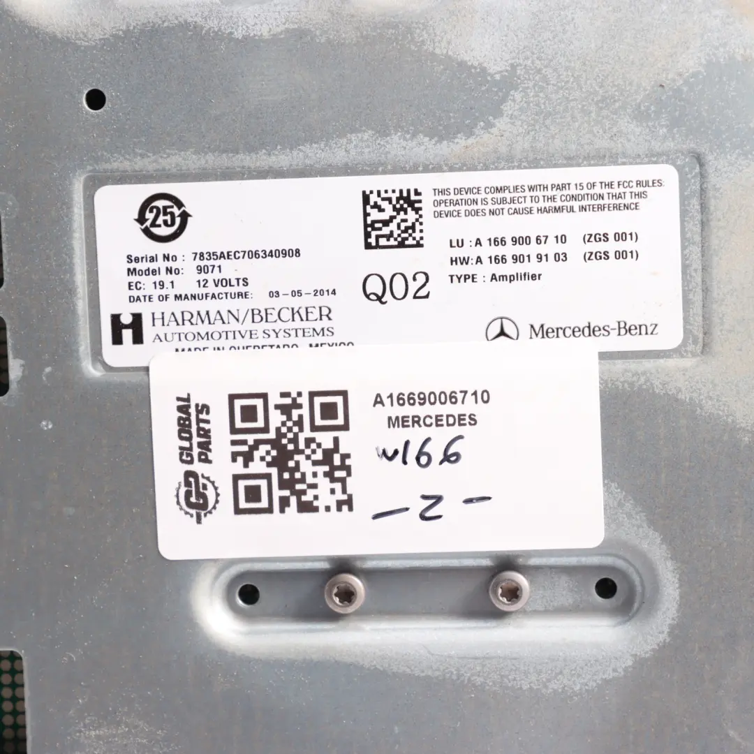 Sound Audio Amplifier Unit Harman Becker to Mercedes GLE W166 GLS X166 with Part number A1669006710 Mercedes GLE W166 GLS X166 Sound Audio Amplifier Unit Harman Becker - SKU A1669006710 - Part number A1669006710
