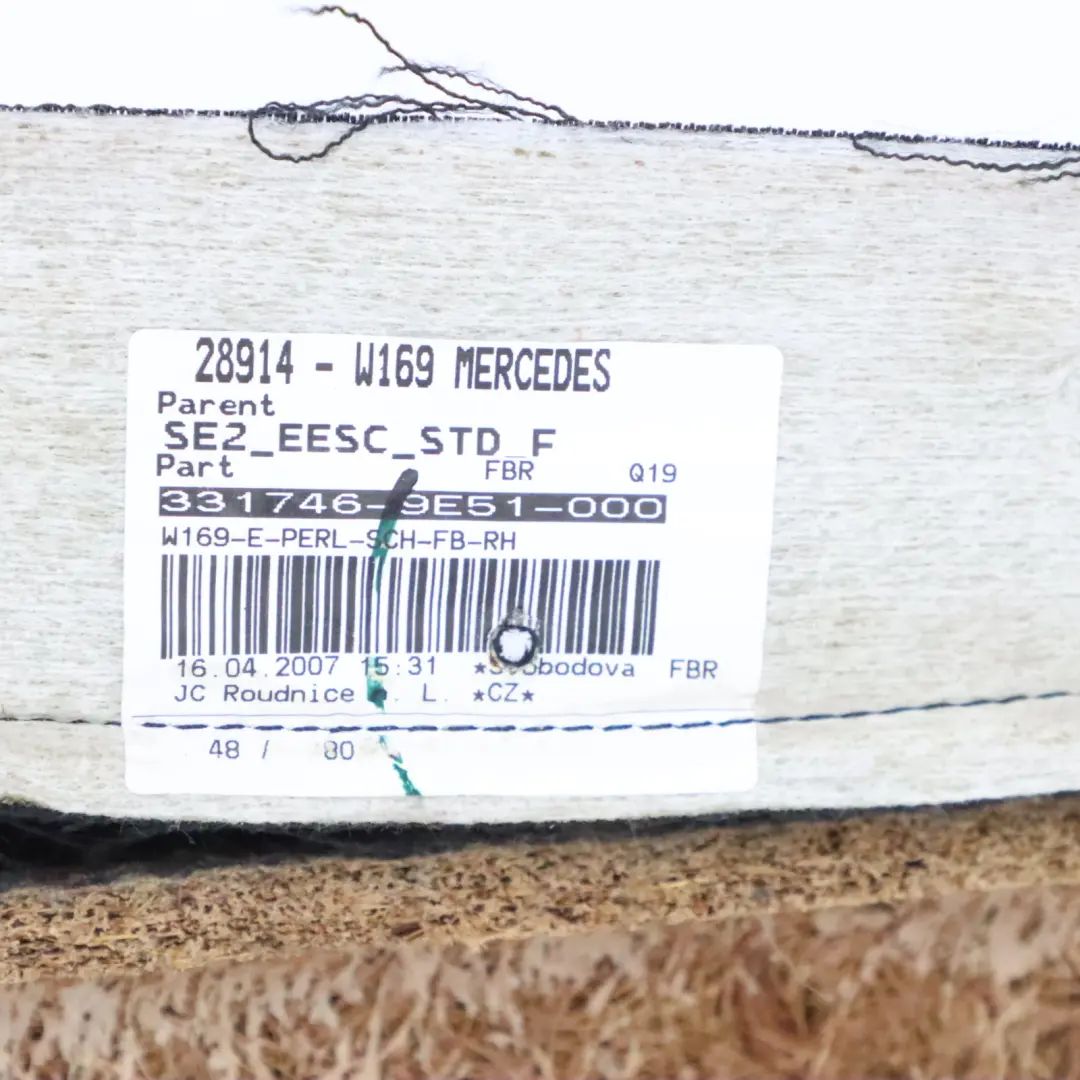 Mercedes W245 Sedile Anteriore Interno Destro Tessuto Tessuto Nero - SKU A1699101247-4 - Numero di parte A1699101247