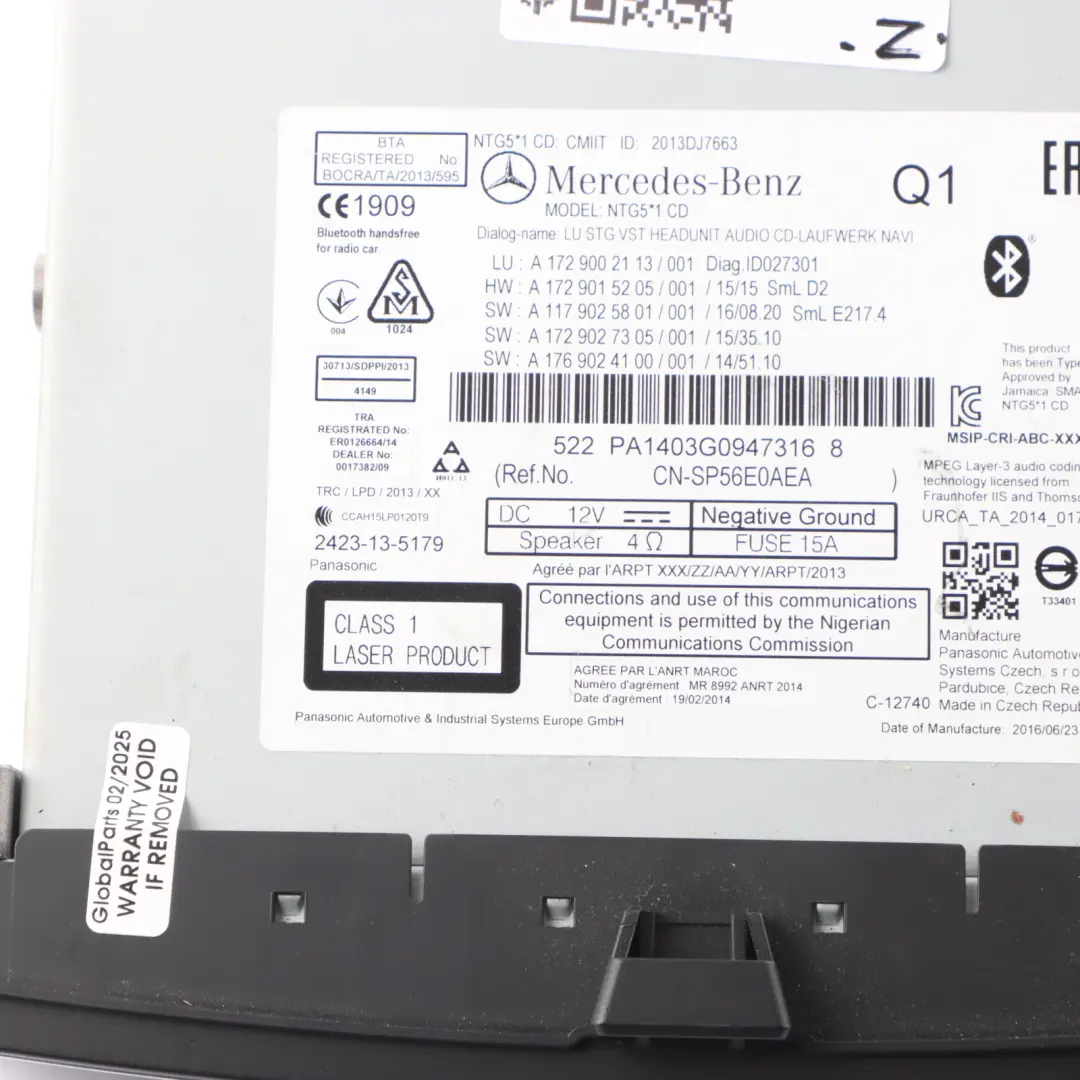 Mercedes SLK R172 Radio Comand CD Navi Player Control Head Unit - SKU A1729002113 - Part number A1729002113