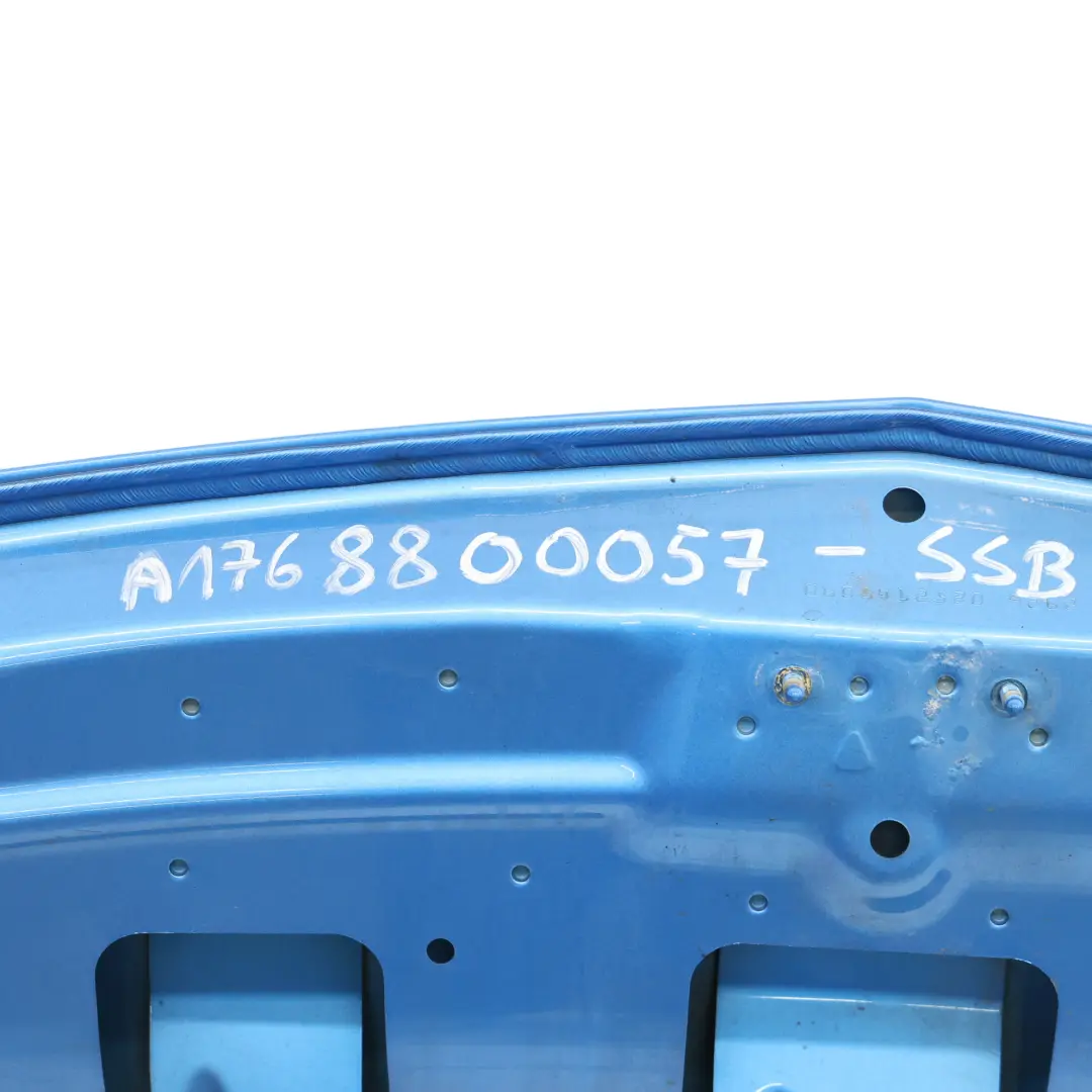 Hood Bonnet Trim Panel Cover South Seas Blue Metallic - 162 to Mercedes W176 with Part number A1768800057 Mercedes W176 Hood Bonnet Trim Panel Cover South Seas Blue Metallic - 162 - SKU A1768800057-SSB - Part number A1768800057