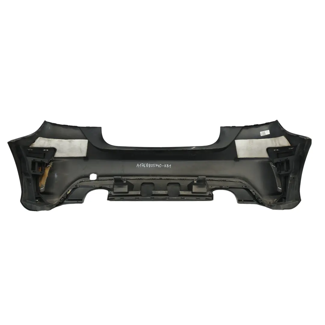 Bumper Rear Trim Panel AMG Kosmos Black Metallic - 191 to Mercedes W176 with Part number A1768805740 Mercedes W176 Bumper Rear Trim Panel AMG Kosmos Black Metallic - 191 - SKU A1768805740-KB1 - Part number A1768805740