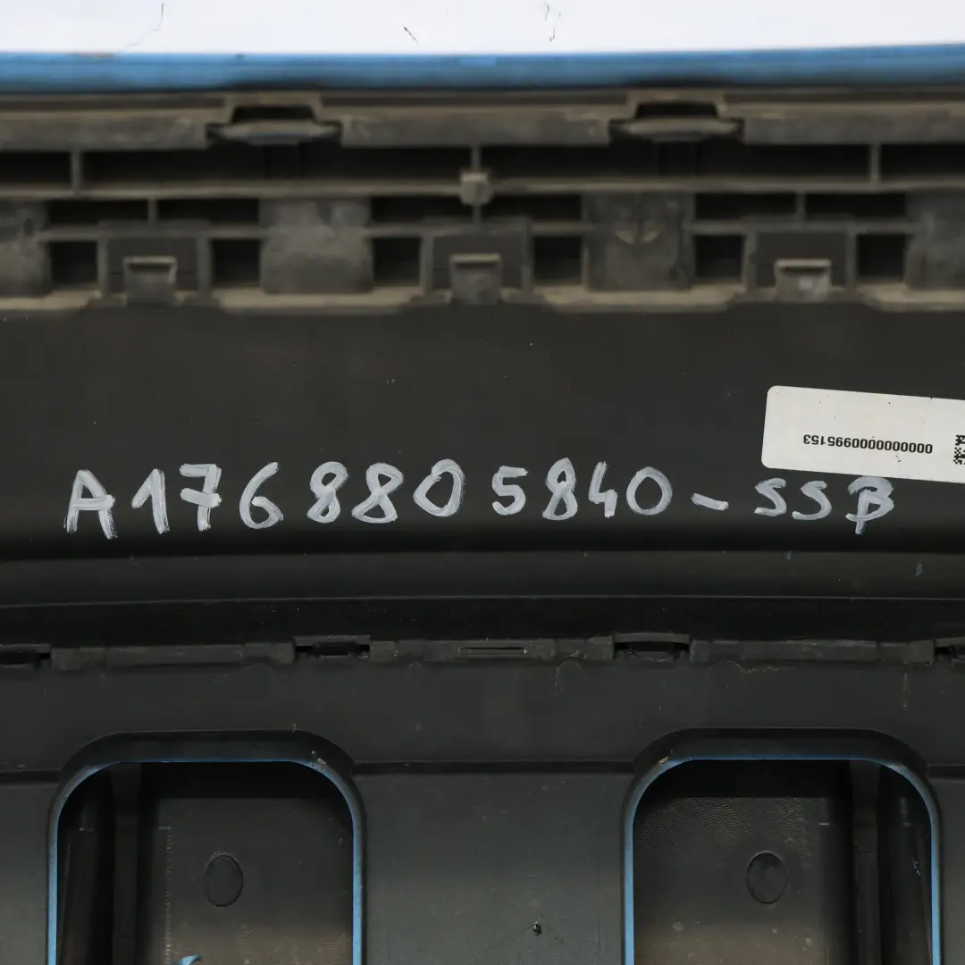 Bumper Rear Trim Panel Cover AMG South Seas Blue Metallic - 162 to Mercedes W176 with Part number A1768805840 Mercedes W176 Bumper Rear Trim Panel Cover AMG South Seas Blue Metallic - 162 - SKU A1768805840-SSB - Part number A1768805840