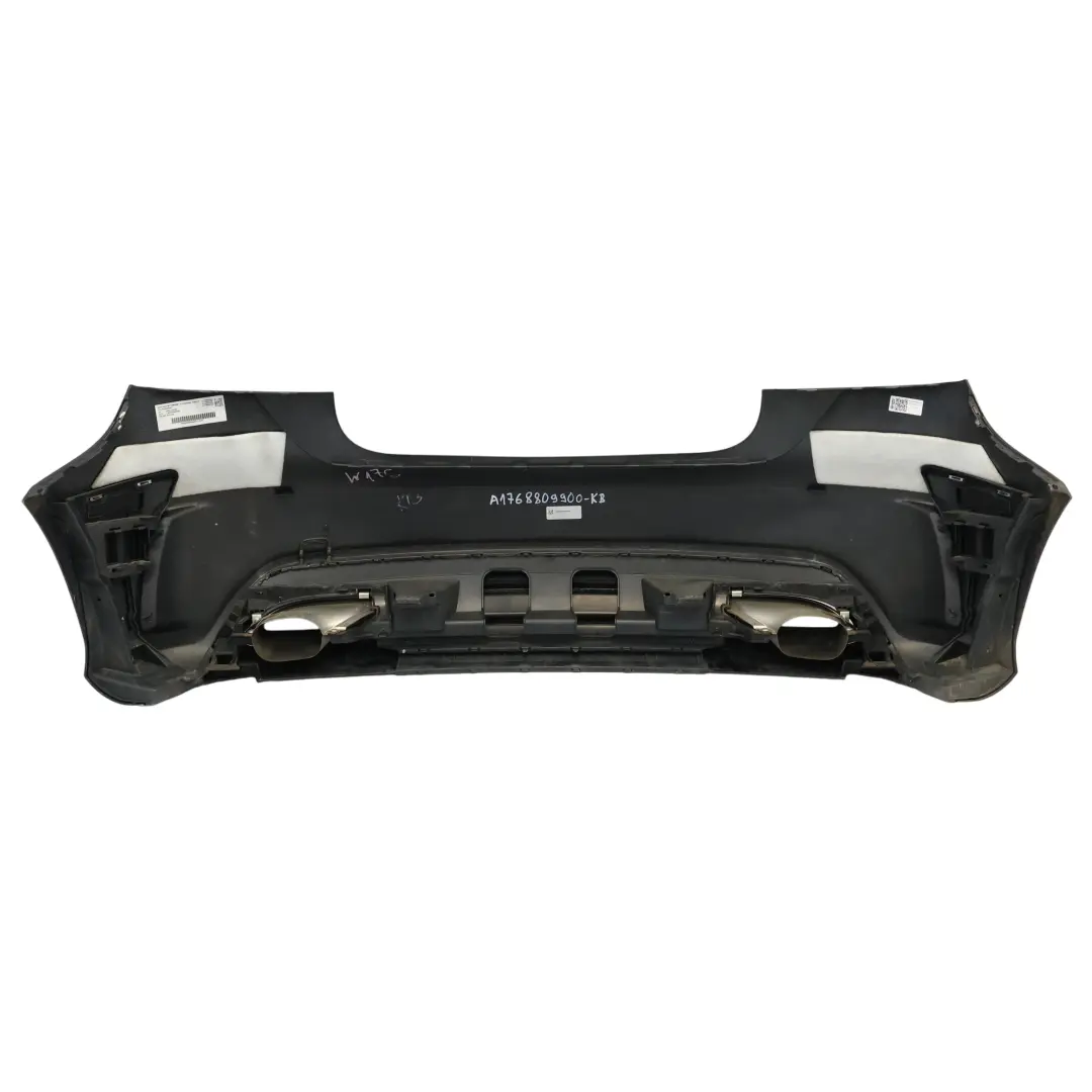 Bumper Rear Trim Panel AMG Cover Kosmos Black Metallic - 191 to Mercedes W176 with Part number A1768809900 Mercedes W176 Bumper Rear Trim Panel AMG Cover Kosmos Black Metallic - 191 - SKU A1768809900-KB - Part number A1768809900