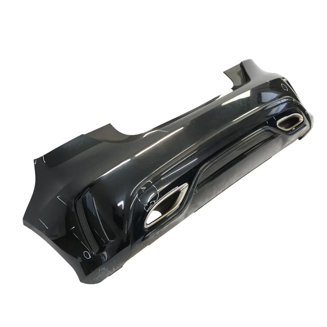 Bumper Rear Trim Panel AMG Cover Kosmos Black Metallic - 191 to Mercedes W176 with Part number A1768809900 Mercedes W176 Bumper Rear Trim Panel AMG Cover Kosmos Black Metallic - 191 - SKU A1768809900-KB - Part number A1768809900
