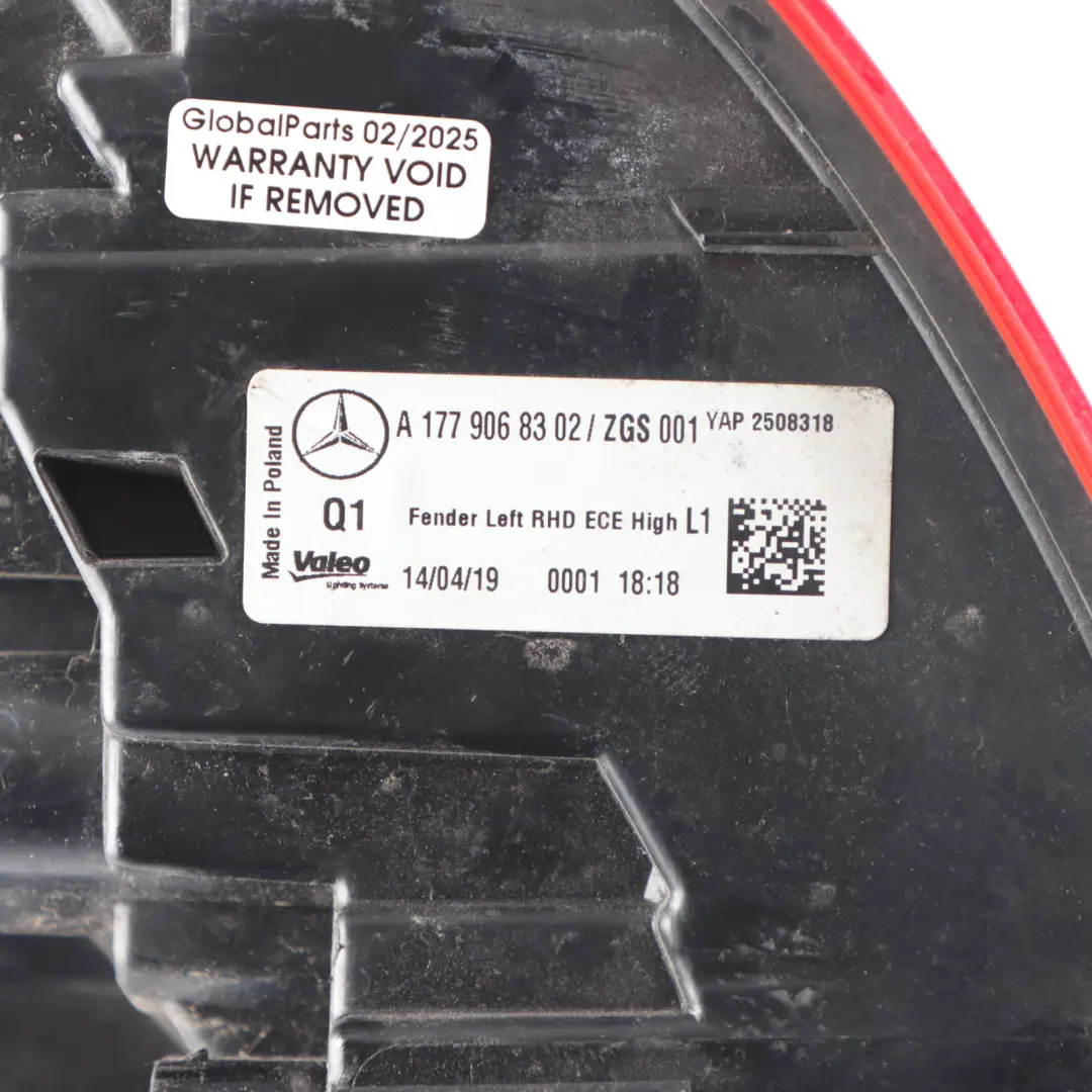 Lamp Mercedes W177 Side Panel Left N/S Tail Light Rear A0005404204 to Rear with Part number A1779068302 Rear Lamp Mercedes W177 Side Panel Left N/S Tail Light Rear A0005404204 - SKU A1779068302-2 - Part number A1779068302