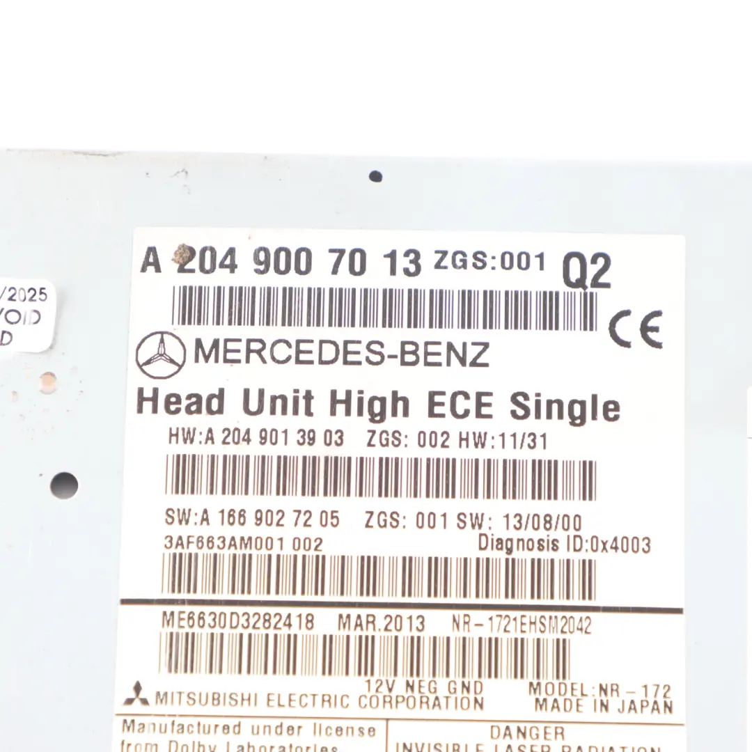 Player Radio Sat Nav Audio Head Unit to Mercedes W204 CD with Part number A2049007013 Mercedes W204 CD Player Radio Sat Nav Audio Head Unit - SKU A2049007013 - Part number A2049007013