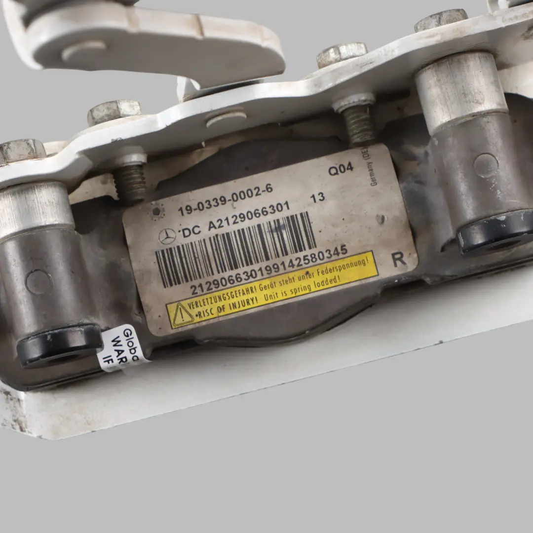 Hood Hinge Pedestrian Protect Right O/S Polar White - 149 to Mercedes W204 W212 with Part number A2129066301 Mercedes W204 W212 Hood Hinge Pedestrian Protect Right O/S Polar White - 149 - SKU A2129066301-POL - Part number A2129066301