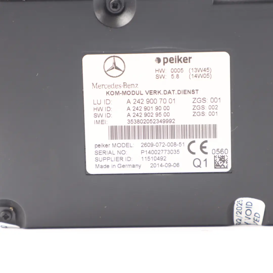 Modulo controllo comunicazione telematica per Mercedes W176 W204 W212 con numero di parte A2429007001 Mercedes W176 W204 W212 Modulo controllo comunicazione telematica - SKU A2429007001-1 - Numero di parte A2429007001