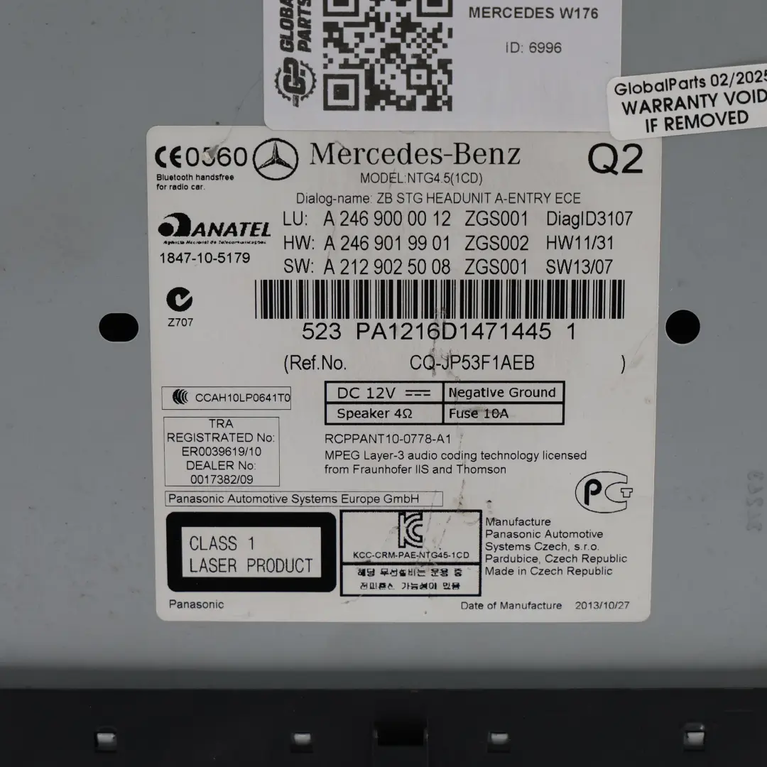 Mercedes W176 W246 Radio Head Unit COMAND Navi Player Control Unit - SKU A2469000012-2 - Part number A2469000012