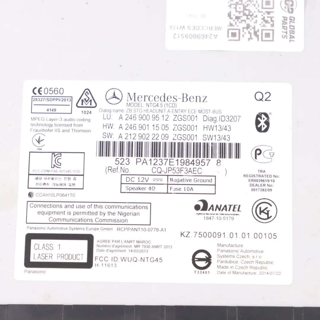 Commutateur Multimédia Mercedes X156 C117 W176 Lecteur CD Autoradio  - SKU A2469009512 - Numéro de pièce A2469009512