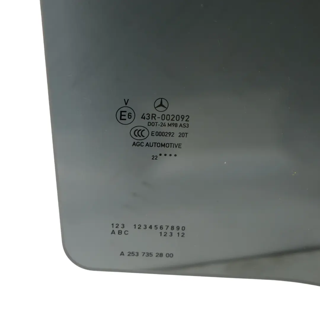 Door Window Glass Glazing Tinted AS3 Right O/S to Mercedes C253 Rear with Part number A2537352800 Mercedes C253 Rear Door Window Glass Glazing Tinted AS3 Right O/S - SKU A2537352800 - Part number A2537352800