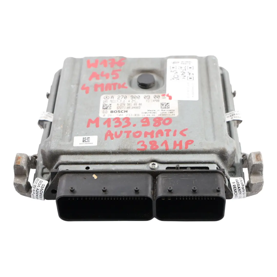 A45 4Matic M133.980 381HP Engine Control ECU Automatic to Mercedes W176 with Part number A2709000900 Mercedes W176 A45 4Matic M133.980 381HP Engine Control ECU Automatic - SKU A2709000900-4 - Part number A2709000900