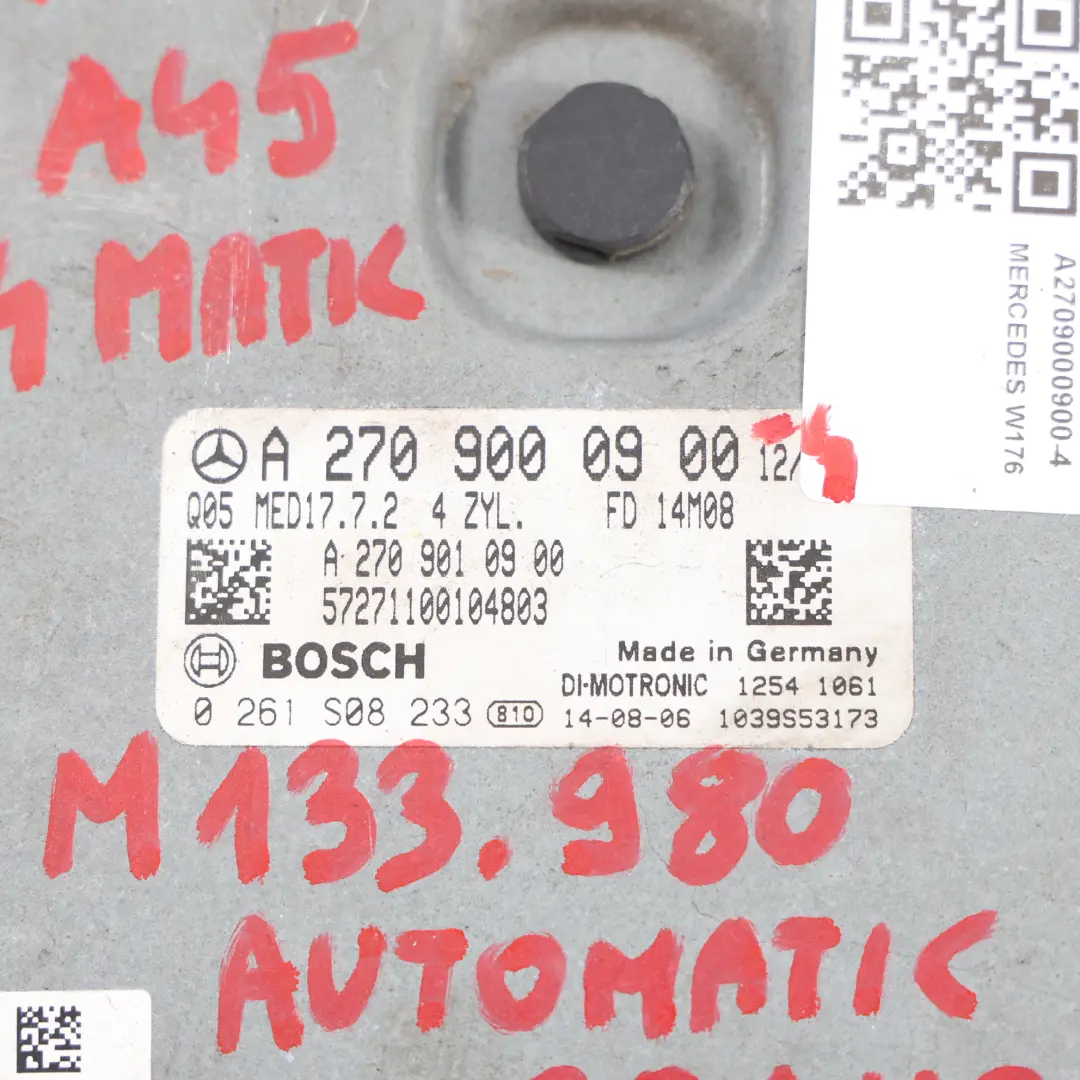 A45 4Matic M133.980 381HP Engine Control ECU Automatic to Mercedes W176 with Part number A2709000900 Mercedes W176 A45 4Matic M133.980 381HP Engine Control ECU Automatic - SKU A2709000900-4 - Part number A2709000900
