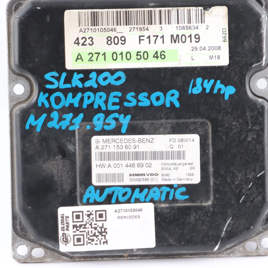 SLK200 Kompressor M271.954 184HP Engine Control ECU to Mercedes R171 with Part number A2711536091 Mercedes R171 SLK200 Kompressor M271.954 184HP Engine Control ECU - SKU A2711536091 - Part number A2711536091