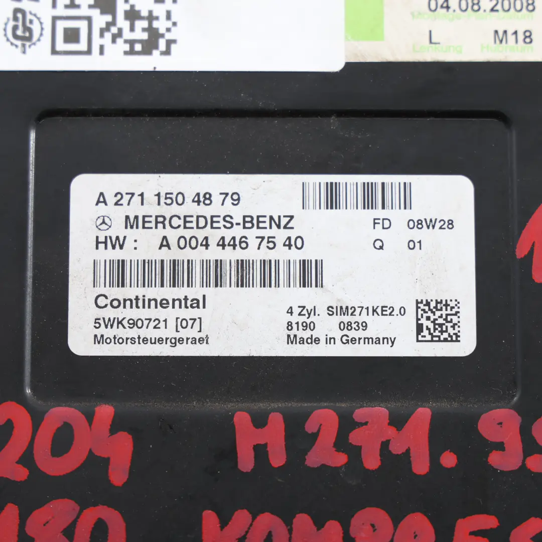 C180 Kompressor 271.952 156HP Unidad Control Motor ECU para Mercedes W204 con número de pieza A2711504879 Mercedes W204 C180 Kompressor 271.952 156HP Unidad Control Motor ECU - SKU A2711504879 - Número de pieza A2711504879