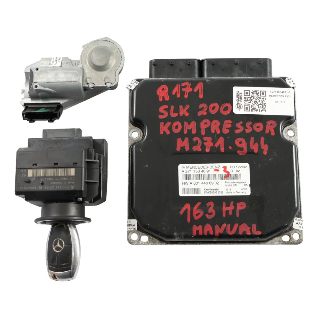 SLK200 271.944 163HP Engine ECU Kit Key Lock Ignition Mercedes R171 - SKU A2711534691-3 - Part number A2711534691