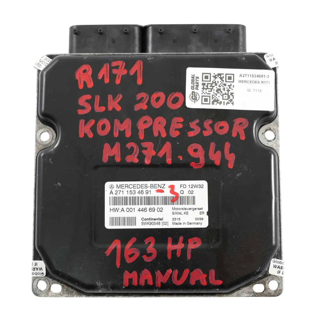 SLK200 271.944 163HP Engine ECU Kit Key Lock Ignition Mercedes R171 - SKU A2711534691-3 - Part number A2711534691