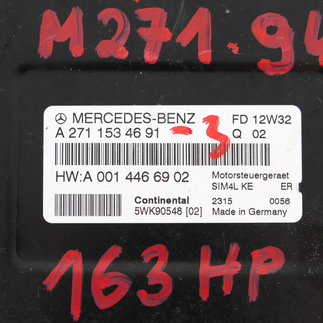 Kit ECU Moteur Mercedes R171 SLK200 271.944 163HP Allumage À Clé pour à propos du numéro de pièce A2711534691 Kit ECU Moteur Mercedes R171 SLK200 271.944 163HP Allumage À Clé - SKU A2711534691-3 - Numéro de pièce A2711534691