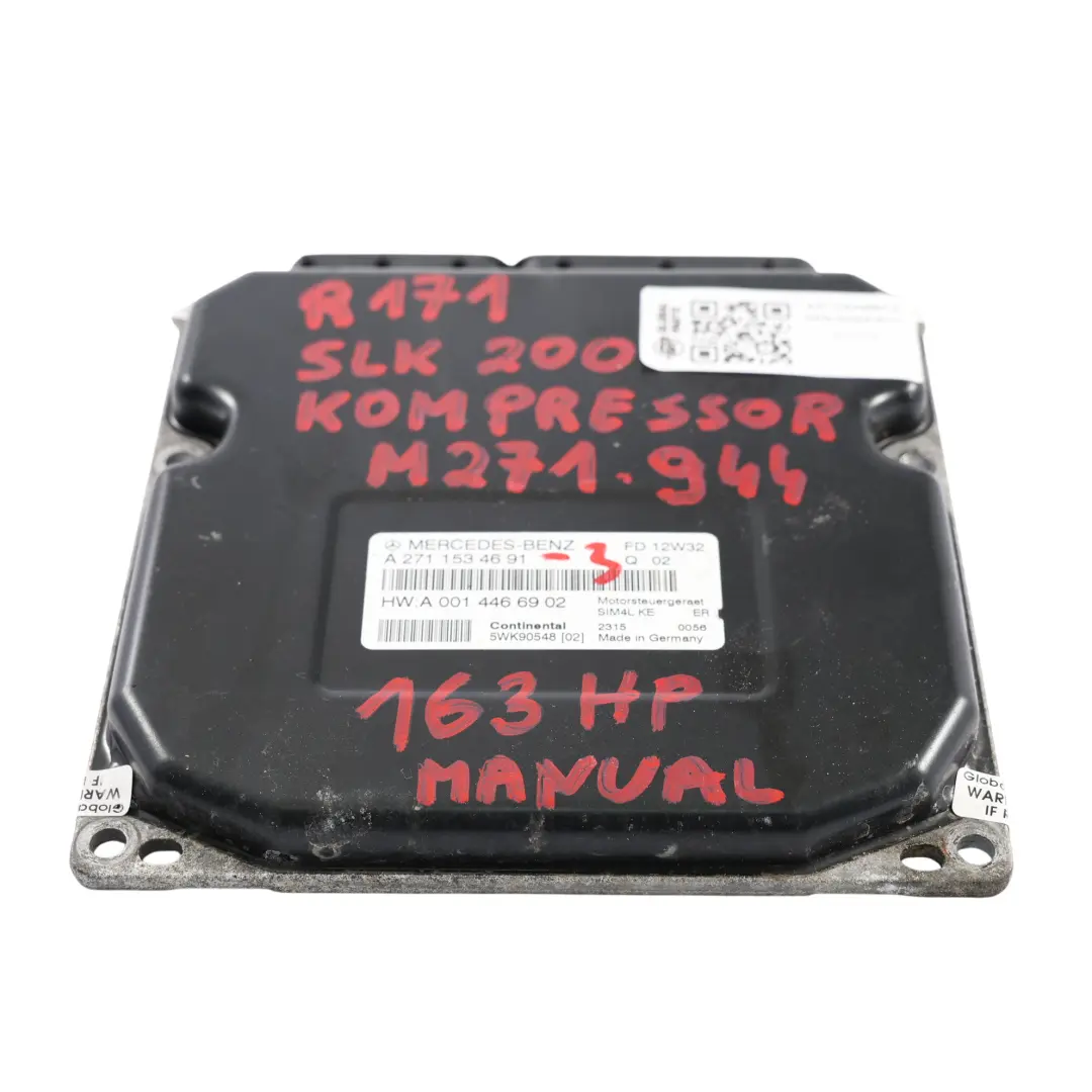 SLK200 271.944 163HP Sterownik Silnika ECU Kit do Mercedes R171 o numerze A2711534691 Mercedes R171 SLK200 271.944 163HP Sterownik Silnika ECU Kit - SKU A2711534691-3 - Numer Części A2711534691