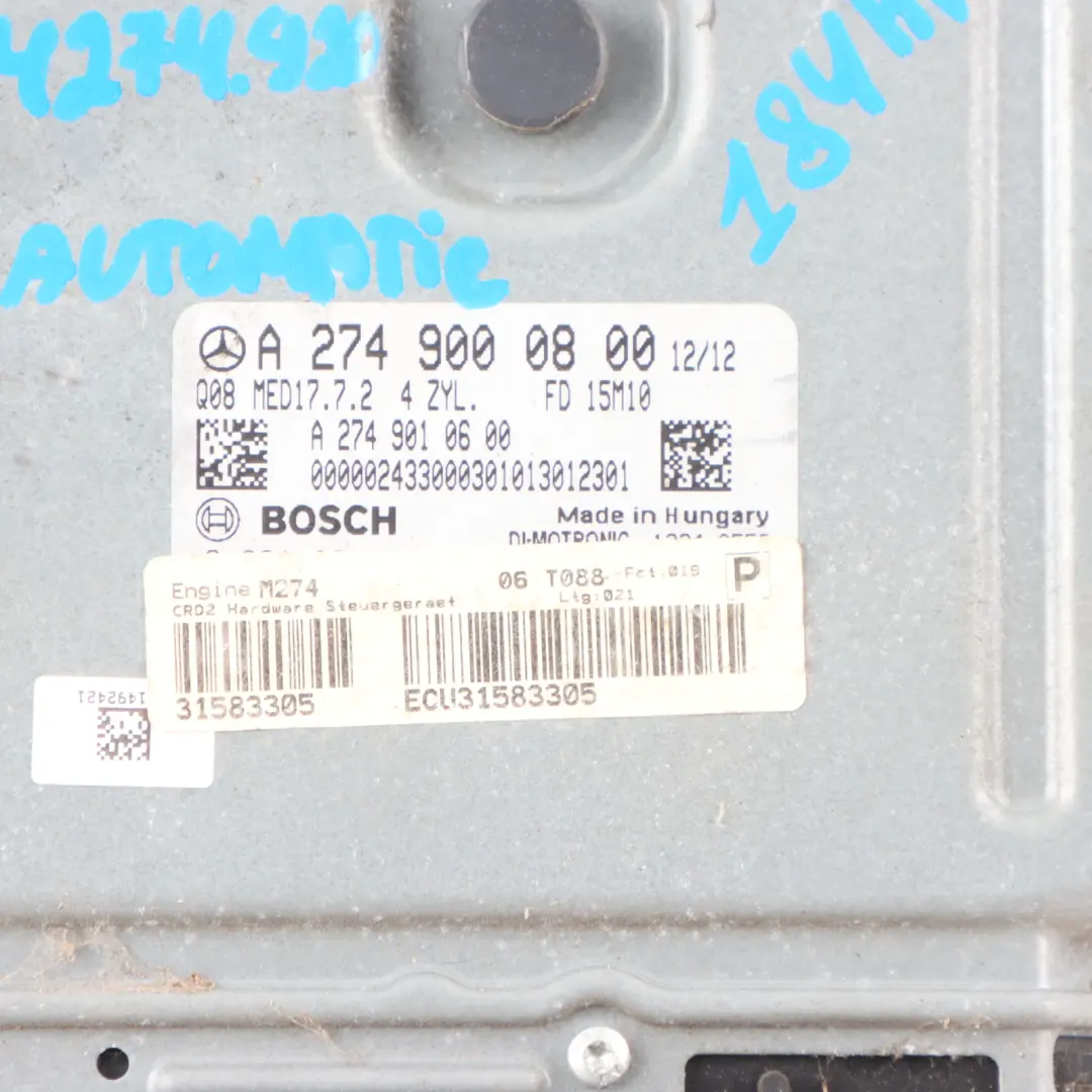 C200 274.920 184HP Komputer Silnika ECU Kit do Mercedes W205 o numerze A2749000800 Mercedes W205 C200 274.920 184HP Komputer Silnika ECU Kit - SKU A2749000800-1 - Numer Części A2749000800