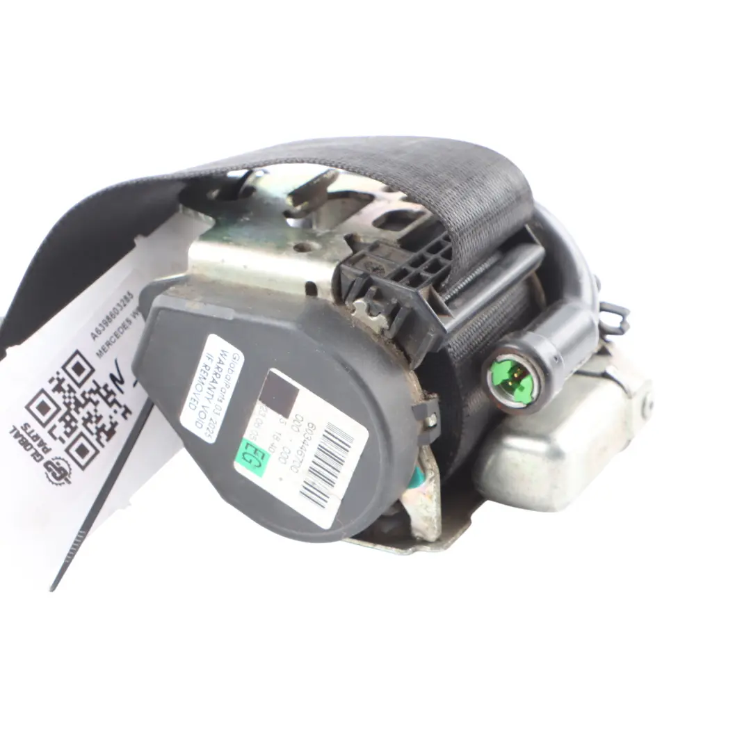 Belt Black Front Right O/S to Mercedes Vito W639 Seat with Part number A6398603285 Mercedes Vito W639 Seat Belt Black Front Right O/S - SKU A6398603285 - Part number A6398603285