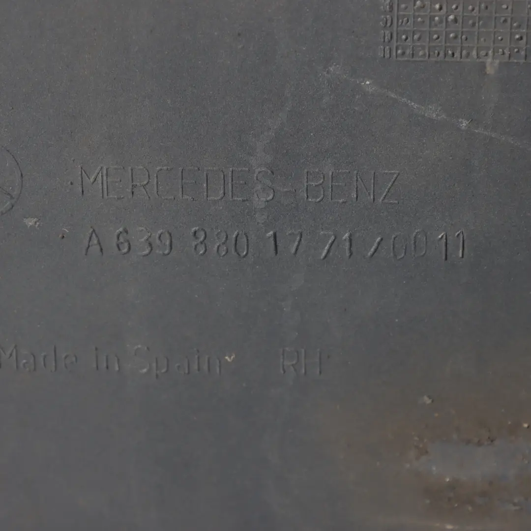 Bumper Right O/S Side Corner Trim Obsidian Black - 197 to Mercedes Vito W639 Rear with Part number A6398801771 Mercedes Vito W639 Rear Bumper Right O/S Side Corner Trim Obsidian Black - 197 - SKU A6398801771-OB - Part number A6398801771