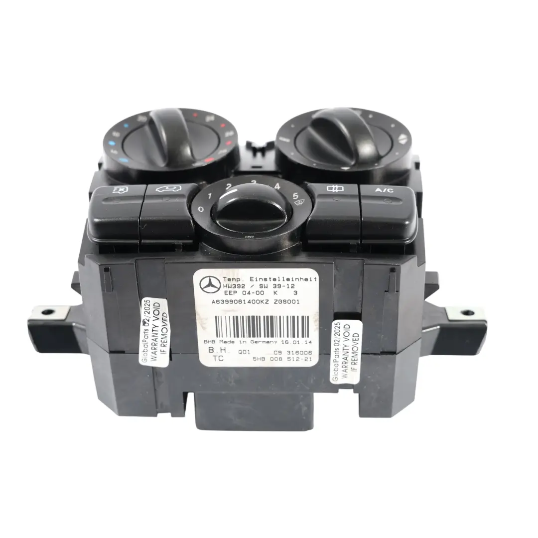 Unidad Aire Acondicionado Interruptores Control para Mercedes Vito W639 con número de pieza A6399061300 Mercedes Vito W639 Unidad Aire Acondicionado Interruptores Control - SKU A6399061300-2 - Número de pieza A6399061300