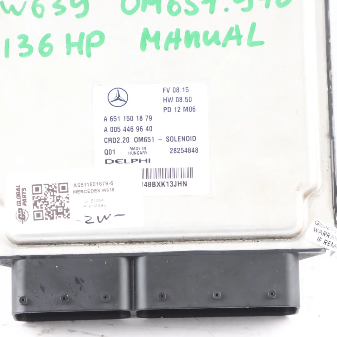 OM651.940 136HP 113 CDI Engine Unit ECU Kit Key Lock Mercedes W639 - SKU A6511501879-6 - Part number A6511501879