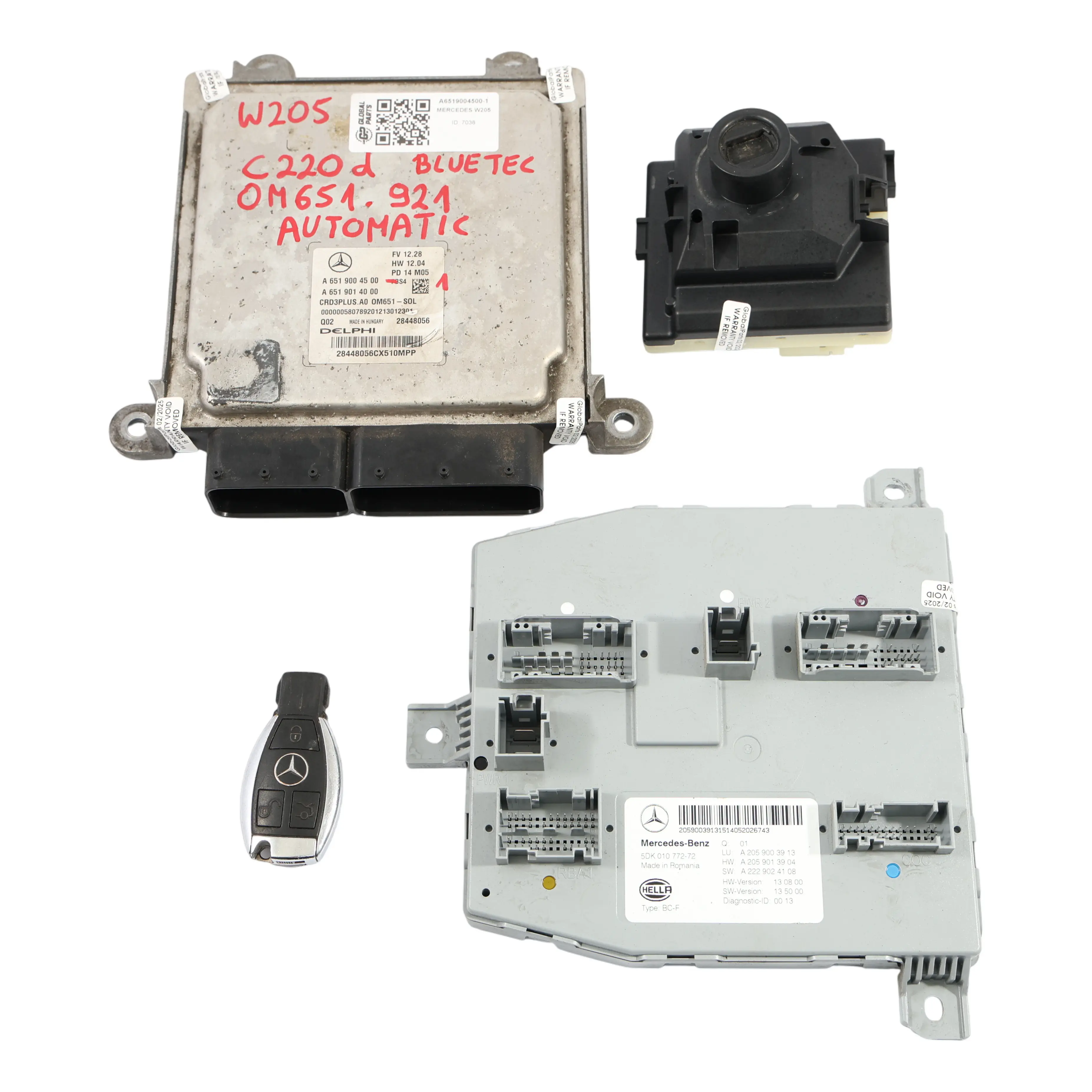 Mercedes W205 C220d 651.921 170HP BlueTEC Engine ECU Kit A6519000603 Key SAM